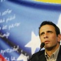 Henrique Capriles Radonsky tijdens een persconferentie gisteren tijdens de officiële bekendmaking van zijn kandidatuur.