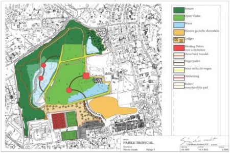 Het masterplan van Parke Tropikal kwam tijdens de vergadering met ROP aan de orde, waar onder andere het bewerkstelligen van een goede afwatering in het gebied van Kabouterbos tot aan Zuikertuintje in staat en het herstellen van de infrastructuur in het park. FOTO PARKE TROPIKAL