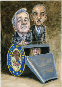 Chase CEO Jamie Dimon and Attorney General Eric Holder | Photo: Illustration by Victor Juhasz