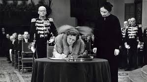 Ondertekening Statuut voor het Koninkrijk door koningin Juliana 1954