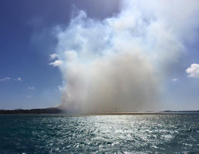 De vuilstortplaats van Parkietenbos gezien vanaf zee. Al dan niet aangestoken branden zorgen vaak voor enorme rookpluimen | foto: Anthony Hagedoorn