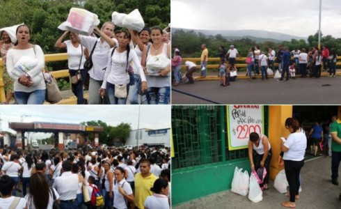Santos and Holguin visited Cucuta a day after roughly 500 Venezuelan women crossed the closed border to buy food
